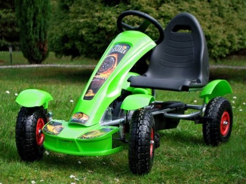 Zielony sportowy GOKART na pedały dla dzieci do 50kg Pompowane koła SP0209 Zielony sportowy GOKART na pedały dla dzieci do 50kg Pompowane koła SP0209