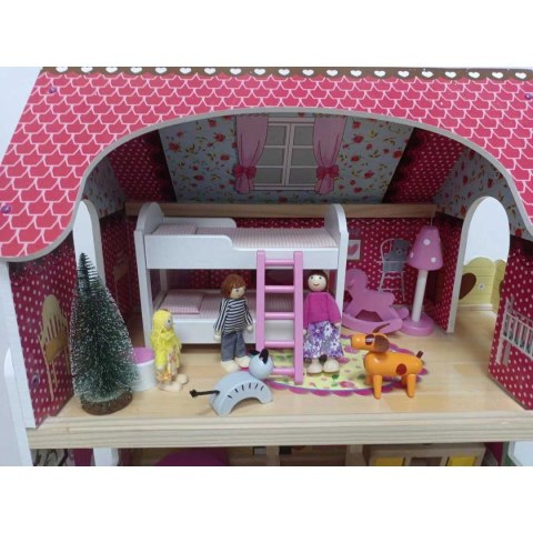 DOMEK DLA LALEK DREWNIANY LED XXXL 60x33x90CM + 3 LALKI + 2 ZWIERZĄTKA DOMEK DLA LALEK DREWNIANY LED XXXL 60x33x90CM + 3 LALKI + 2 ZWIERZĄTKA