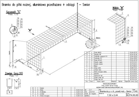 Bramka aluminiowa senior 7,32 x 2,44 m mocowana w tulejach Bramka aluminiowa senior 7,32 x 2,44 m mocowana w tulejach