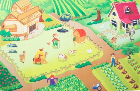 Mata na podłogę dla dziecka Ranczo z autkami 120x80 cm Mata na podłogę dla dziecka Ranczo z autkami 120x80 cm