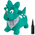 Skoczek gumowy dla dzieci DINO 59 cm zielony z bandaną do skakania z pompką Skoczek gumowy dla dzieci DINO 59 cm zielony z bandaną do skakania z pompką