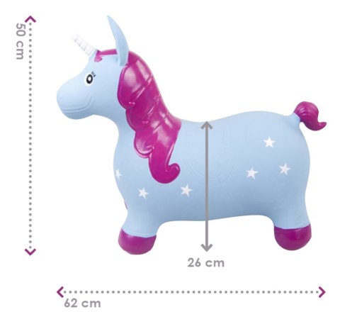Skoczek gumowy dla dzieci JEDNOROŻEC 60 cm niebieski & róż do skakania z pompką Skoczek gumowy dla dzieci JEDNOROŻEC 60 cm niebieski & róż do skakania z pompką