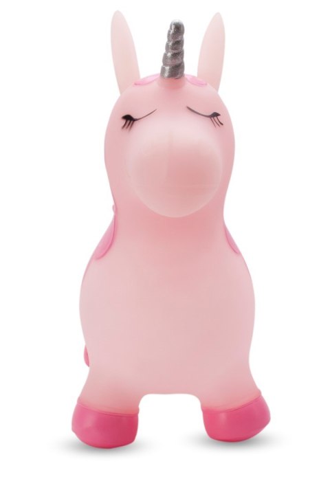 Skoczek gumowy dla dzieci KELLY 60 cm różowy pudrowy z brokatowym rogiem do skakania z pompką Skoczek gumowy dla dzieci KELLY 60 cm różowy pudrowy z brokatowym rogiem do skakania z pompką