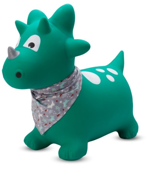 Skoczek gumowy dla dzieci DINO 59 cm zielony z bandaną do skakania z pompką Skoczek gumowy dla dzieci DINO 59 cm zielony z bandaną do skakania z pompką