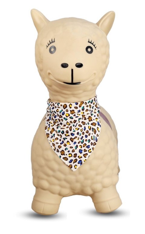Skoczek gumowy dla dzieci ALPAKA 55 cm beż z bandaną do skakania z pompką Skoczek gumowy dla dzieci ALPAKA 55 cm beż z bandaną do skakania z pompką