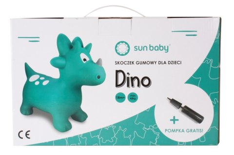 Skoczek gumowy dla dzieci DINO 59 cm zielony do skakania z pompką Skoczek gumowy dla dzieci DINO 59 cm zielony do skakania z pompką