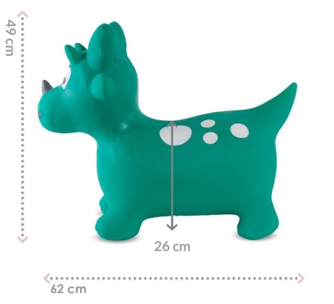 Skoczek gumowy dla dzieci DINO 59 cm zielony do skakania z pompką Skoczek gumowy dla dzieci DINO 59 cm zielony do skakania z pompką