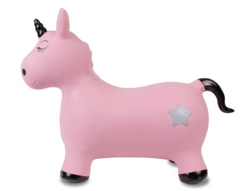 Skoczek gumowy dla dzieci JEDNOROŻEC 60 cm różowo - czarny do skakania z pompką Skoczek gumowy dla dzieci JEDNOROŻEC 60 cm różowo - czarny do skakania z pompką