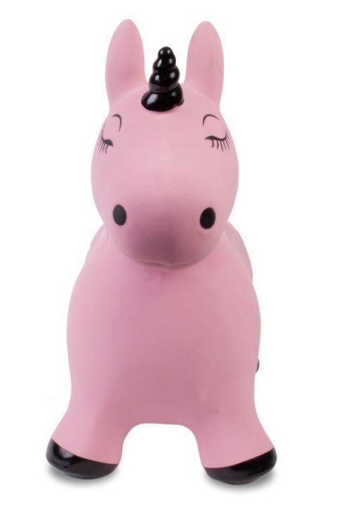 Skoczek gumowy dla dzieci JEDNOROŻEC 60 cm różowo - czarny do skakania z pompką Skoczek gumowy dla dzieci JEDNOROŻEC 60 cm różowo - czarny do skakania z pompką