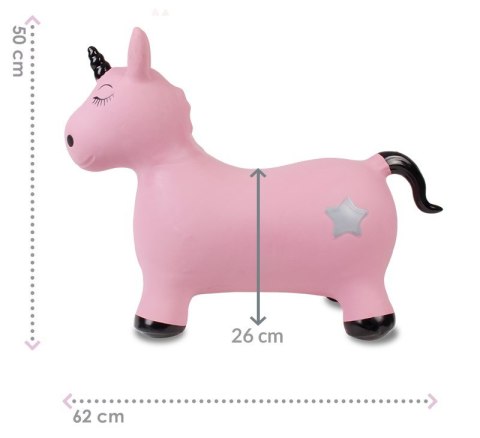 Skoczek gumowy dla dzieci JEDNOROŻEC 60 cm różowo - czarny do skakania z pompką Skoczek gumowy dla dzieci JEDNOROŻEC 60 cm różowo - czarny do skakania z pompką