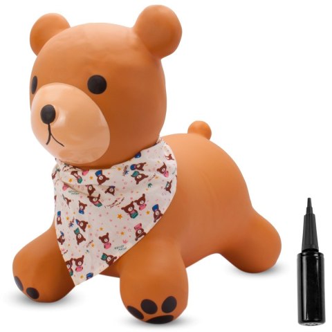 Skoczek gumowy dla dzieci TEDDY 52 cm brązowy z bandaną do skakania z pompką Skoczek gumowy dla dzieci TEDDY 52 cm brązowy z bandaną do skakania z pompką