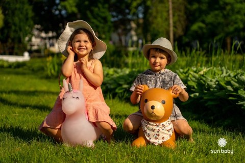 Skoczek gumowy dla dzieci TEDDY 52 cm brązowy z bandaną do skakania z pompką Skoczek gumowy dla dzieci TEDDY 52 cm brązowy z bandaną do skakania z pompką