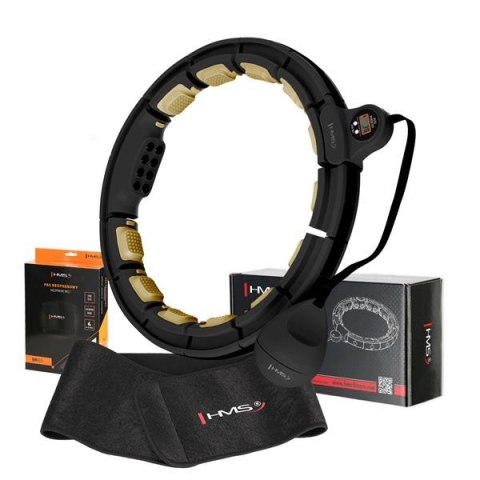 HMS ZESTAW HULA HOP MAGNETYCZNY BLACK/GOLD HHM13 Z LICZNIKIEM HMS + PAS WYSZCZUPLAJĄCY BR163 BLACK