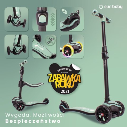 Rowerek biegowy hulajnoga deskorolka Flash 3 w 1 z kołami LED - zielony Rowerek biegowy hulajnoga deskorolka Flash 3 w 1 z kołami LED - zielony