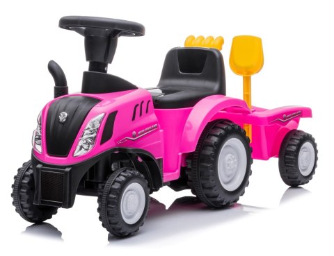 Jeździk pchacz chodzik traktor z przyczepą New Holland różowy Jeździk pchacz chodzik traktor z przyczepą New Holland różowy