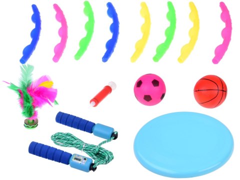 Zestaw sportowy 5w1 Hula hop Dysk Skakanka Piłki Lotka SP0769 Zestaw sportowy 5w1 Hula hop Dysk Skakanka Piłki Lotka SP0769