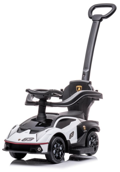 Jeździk chodzik dla dzieci na roczek Lamborghini Essenza SCV12 z pchaczem, obejmą i podnóżkami, biały Jeździk chodzik dla dzieci na roczek Lamborghini Essenza SCV12 z pchaczem, obejmą i podnóżkami, biały
