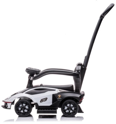 Jeździk chodzik dla dzieci na roczek Lamborghini Essenza SCV12 z pchaczem, obejmą i podnóżkami, biały Jeździk chodzik dla dzieci na roczek Lamborghini Essenza SCV12 z pchaczem, obejmą i podnóżkami, biały