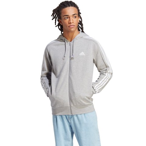 Adidas Bluza męska adidas Essentials French Terry 3-Stripes Full-Zip Hoodie szara IC9833 Adidas Bluza męska adidas Essentials French Terry 3-Stripes Full-Zip Hoodie szara IC9833
