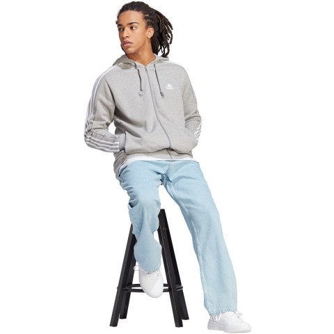Adidas Bluza męska adidas Essentials French Terry 3-Stripes Full-Zip Hoodie szara IC9833 Adidas Bluza męska adidas Essentials French Terry 3-Stripes Full-Zip Hoodie szara IC9833