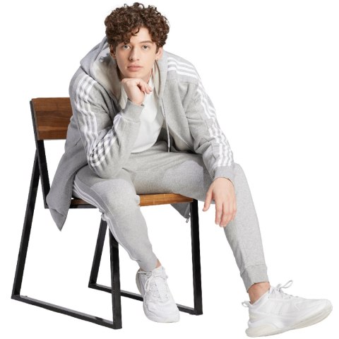 Adidas Bluza męska adidas Essentials Fleece 3-Stripes Full-Zip szara IJ6479 Adidas Bluza męska adidas Essentials Fleece 3-Stripes Full-Zip szara IJ6479