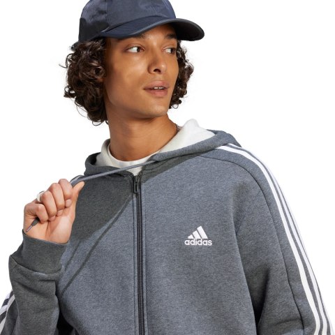 Adidas Bluza męska adidas Essentials Fleece 3-Stripes Full-Zip szara IJ6480 Adidas Bluza męska adidas Essentials Fleece 3-Stripes Full-Zip szara IJ6480