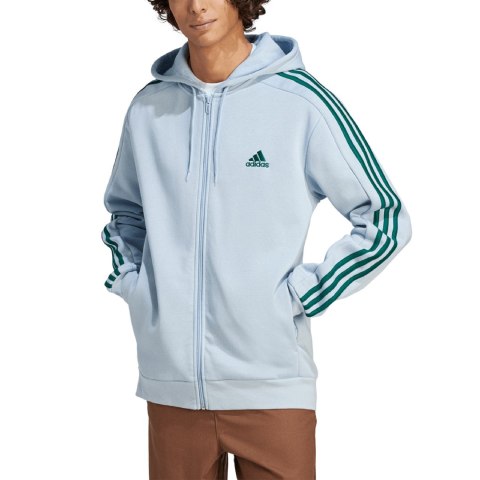Adidas Bluza męska adidas Essentials Fleece 3-Stripes Full-Zip błękitna IJ8932 Adidas Bluza męska adidas Essentials Fleece 3-Stripes Full-Zip błękitna IJ8932