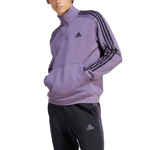 Adidas Bluza męska adidas Essentials Fleece 3-Stripes 1/4-Zip fioletowa IJ8912 Adidas Bluza męska adidas Essentials Fleece 3-Stripes 1/4-Zip fioletowa IJ8912