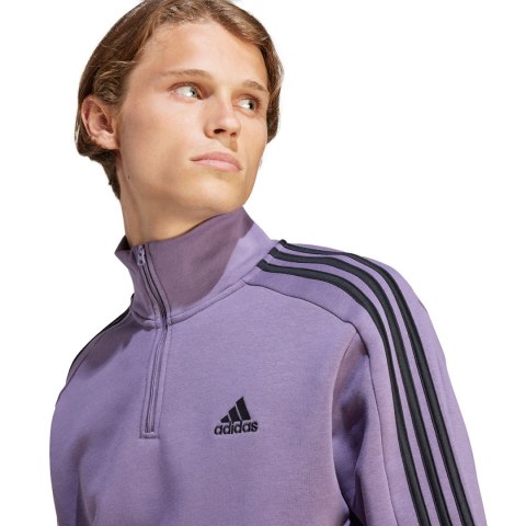Adidas Bluza męska adidas Essentials Fleece 3-Stripes 1/4-Zip fioletowa IJ8912 Adidas Bluza męska adidas Essentials Fleece 3-Stripes 1/4-Zip fioletowa IJ8912