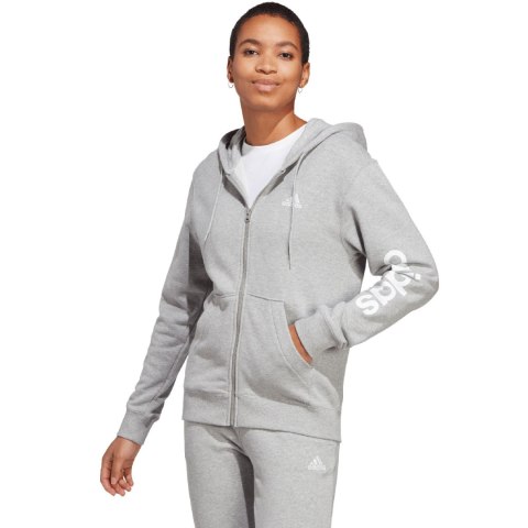 Adidas Bluza damska adidas Essentials Linear Full-Zip French Terry Hoodie szara IC6866 Adidas Bluza damska adidas Essentials Linear Full-Zip French Terry Hoodie szara IC6866