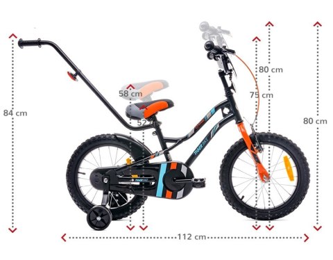Rowerek dla chłopca 16 cali Tiger Bike z pchaczem czarno - pomarańczow - turkusowy Rowerek dla chłopca 16 cali Tiger Bike z pchaczem czarno - pomarańczow - turkusowy