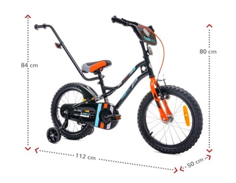 Rowerek dla chłopca 16 cali Tiger Bike z pchaczem czarno - pomarańczow - turkusowy Rowerek dla chłopca 16 cali Tiger Bike z pchaczem czarno - pomarańczow - turkusowy