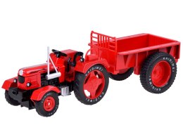 Czerwony Metalowy Traktor z przyczepką Skrętne Gumowe koła 1:18 ZA5202