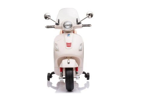 Jeździk akumulatorowy Scooter Vespa z kuferkiem biały Jeździk akumulatorowy Scooter Vespa z kuferkiem biały