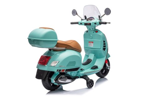 Jeździk akumulatorowy Scooter Vespa z kuferkiem turkusowy Jeździk akumulatorowy Scooter Vespa z kuferkiem turkusowy