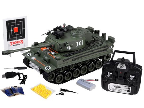 Duży zdalnie sterowany CZOŁG na pilota German Tiger 45cm strzela RC0252ZI Duży zdalnie sterowany CZOŁG na pilota German Tiger 45cm strzela RC0252ZI