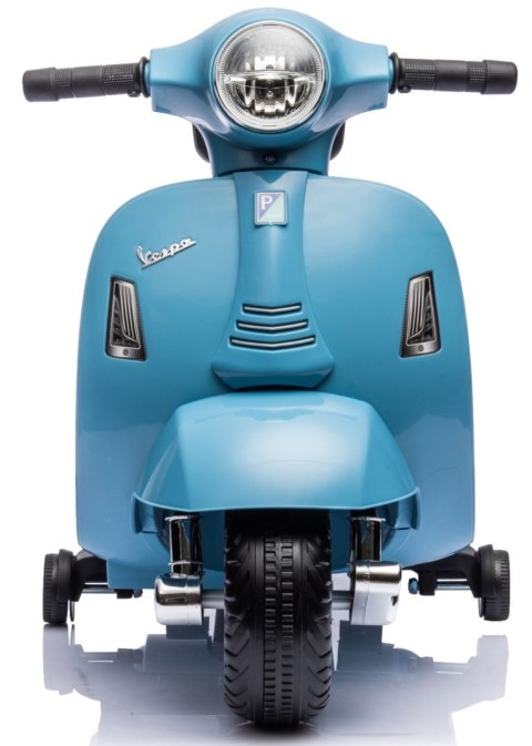 Jeździk akumulatorowy Scooter Vespa z siedzeniem z ekoskóry z przeszyciem i oparciem niebieski Jeździk akumulatorowy Scooter Vespa z siedzeniem z ekoskóry z przeszyciem i oparciem niebieski