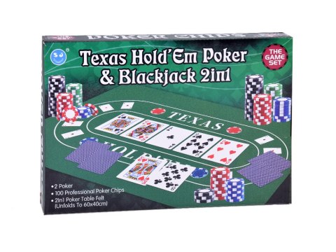 Zestaw Gra karciana 2w1 Poker i BlackJack Żetony + karty + plansza GR0706 Zestaw Gra karciana 2w1 Poker i BlackJack Żetony + karty + plansza GR0706