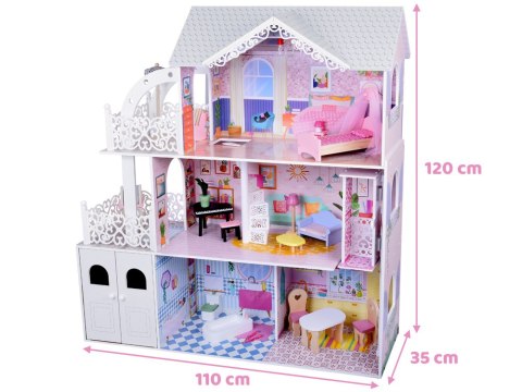 Duży Ażurowy Domek drewniany dla lalek + Winda Garaż Balkon Meble ZA5388 Duży Ażurowy Domek drewniany dla lalek + Winda Garaż Balkon Meble ZA5388