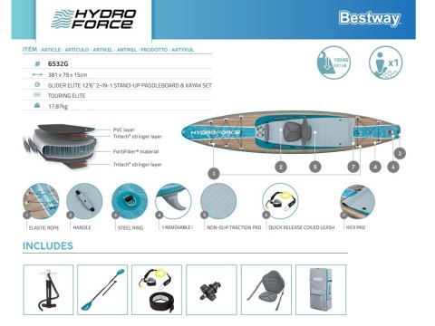 Zestaw Hydro Force Glider Elite 6532G 381x79x15cm 2w1 nadmuchiwany zestaw Zestaw Hydro Force Glider Elite 6532G 381x79x15cm 2w1 nadmuchiwany zestaw