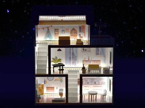 Drewniany domek dla lalek w stylu Boho led ZA4131 Drewniany domek dla lalek w stylu Boho led ZA4131