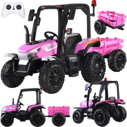 Duży Traktor z przyczepą 4x4+ pilot światło PA0266 różowy