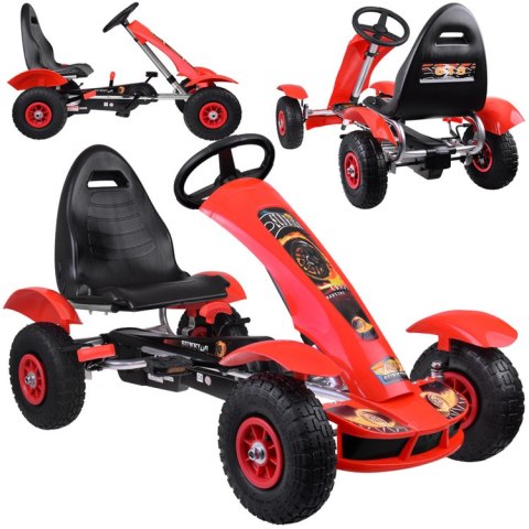 Czerwony sportowy GOKART na pedały dla dzieci do 50kg Pompowane koła SP0209 Czerwony sportowy GOKART na pedały dla dzieci do 50kg Pompowane koła SP0209